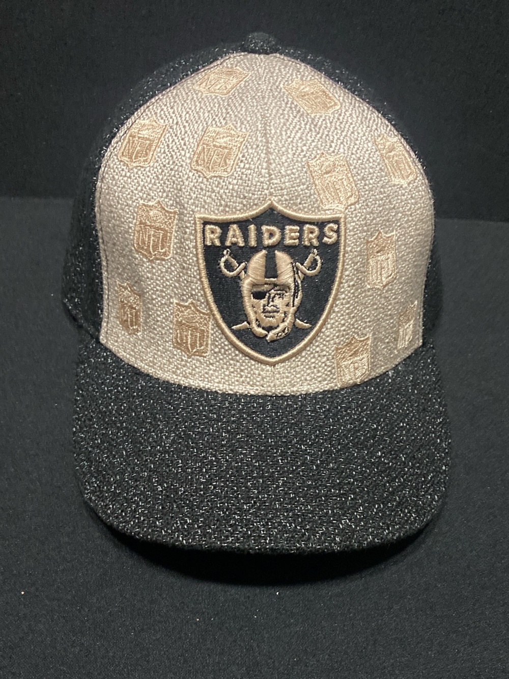 Reebok Raiders Black and Cream Fitted Hat Sz 7.5